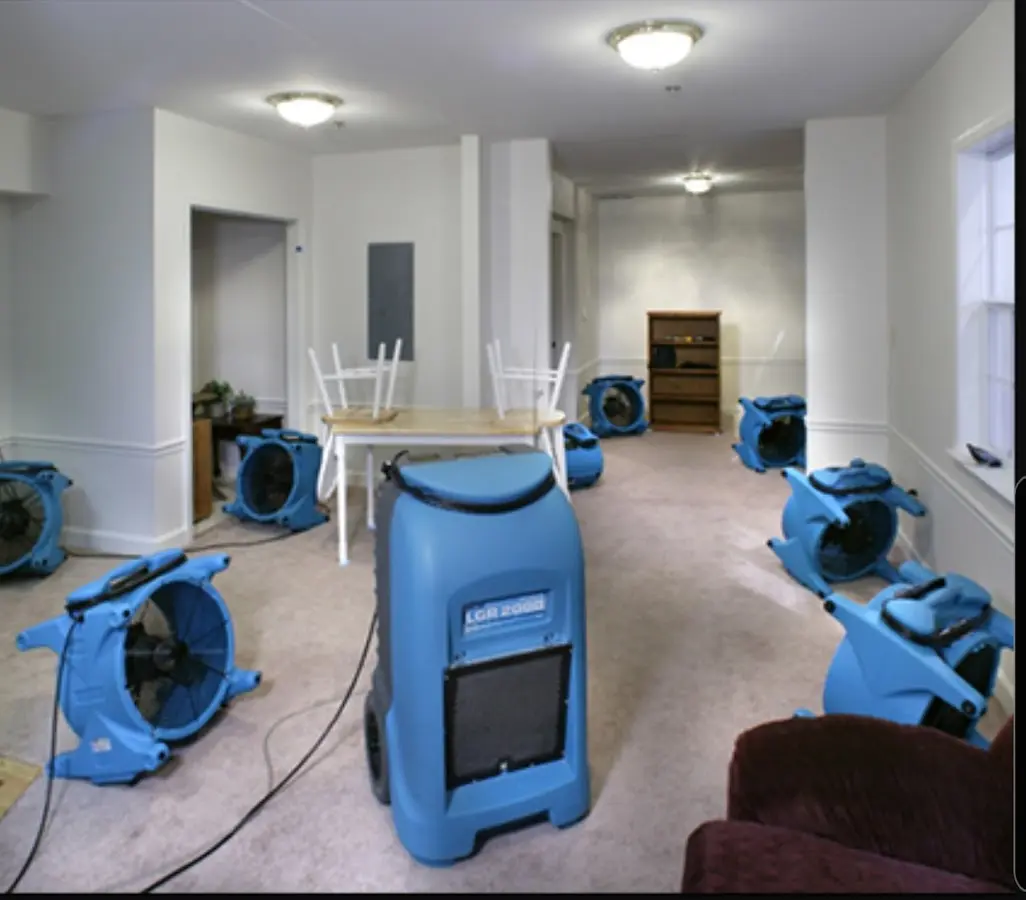 Air movers and dehumidifier setup for Water Extraction & Removal in Redding